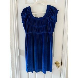 Free People Velvet Ruched Mini Dress Blue Boho Party Holiday Medium